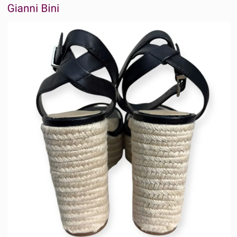 Gianni Bini Senna‎ Leather Jute Platform Wedge Sandals Size 9 - Picture 3 of 6